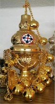 Incense Burner Orthodox Church Mass Liturgical Censer 24 Bells Gold Plating - $179.84