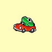 Frog Driver Enamel Pin Small Red Car Brooch Backpack Clothes Lapel Funny Animal  - $1.95+