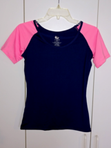 YOSHIAN LADIES SS NAVY/PINK POLY/SPANDEX YOGA TOP-M-POLY/SPANDEX-NICE - $4.99