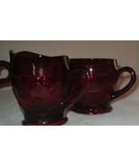 Antique 1930-42 FENTON GLASS RUBY RED GEORGIAN HONEYCOMB FOOTED CREAM &amp; ... - $36.90 CAD