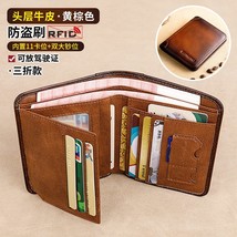 New Genuine Leather Rfid Wallets for Men Vintage Thin Short Multi Function ID Cr - £61.60 GBP