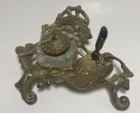 Teleflora 3pc Vintage Solid Brass Inkwell w Glass Jar &amp; Lid Ornate Foote... - $39.55