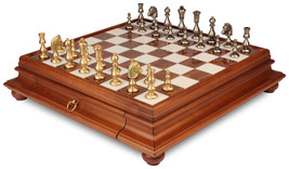 Italfama Classic Oriental Brass Chess Set with Alabaster Chess Case NEW - £597.65 GBP