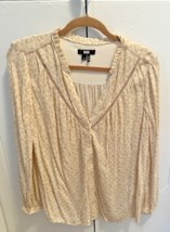 Paige Beige &amp; Gold Metallic Embroidered Long Sleeve V Neck Blouse (M) - $18.70