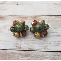 Vintage Clip On Earrings - Earth Tones Cluster - 1&quot; - £9.86 GBP