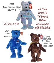 TY Beanie Babies Chicago, Seattle, Champion with tags Vintage Lot of 3 - $24.95