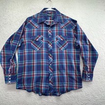 Wrangler Mens Pearl Snap Shirt Size Large Blue Plaid Western Cowboy Long... - £10.27 GBP