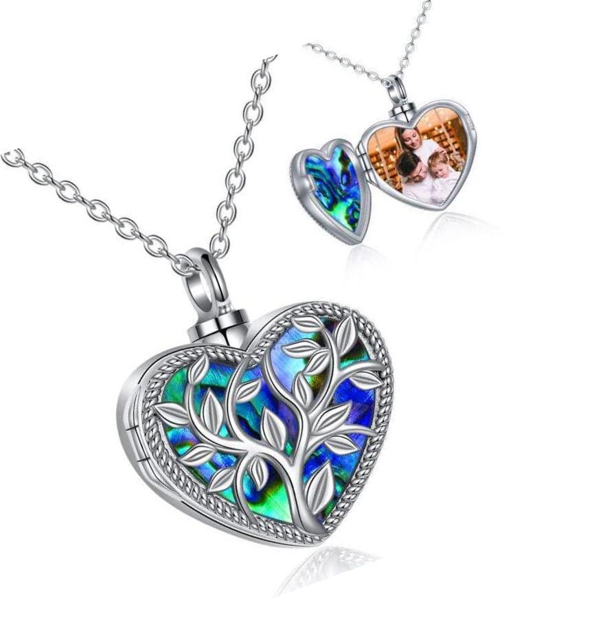 Cremation Urn Necklace for Ashes Sterling Silver Abalone Shell Tree of - $158.75