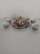 Porcelain Tea Pot Set with 4 Miniature Cups and Plate - £60.10 GBP