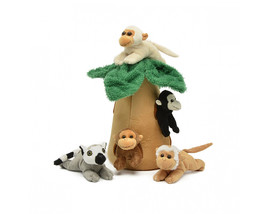 Plush Monkey House With Animals - 5 Stuffed Monkeys In Banana Tree Carrying Case - £48.41 GBP