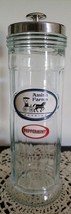 Vintage Amish Farms ~ Clear Glass ~ Peppermint ~ Straw Dispenser with Silver Lid - £35.25 GBP