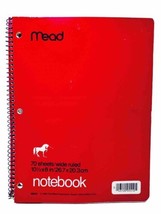 Mead Vintage 1985 Red Wide Ruled 70 Sheet Spiral Notebook Unicorn Logo - £12.58 GBP