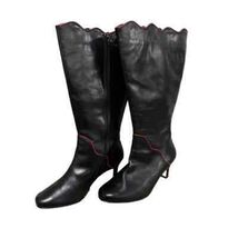 Mob Wife VTG Ros Hommerson 80s Black Leather Boots Scallop Top Red Trim ... - $86.28