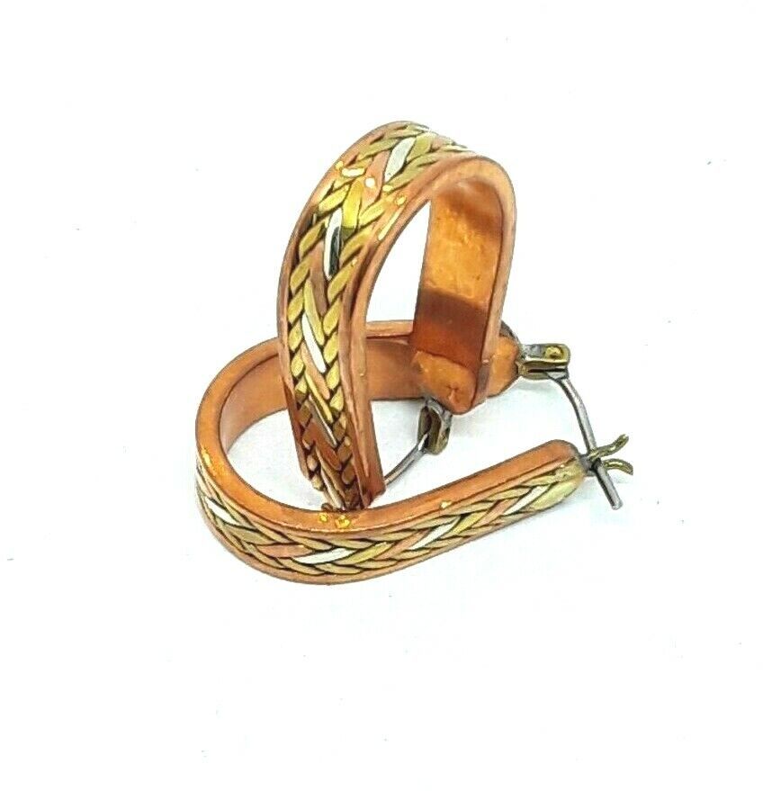 Primary image for Copper TriColor Woven Design Pierced Earrings EUC