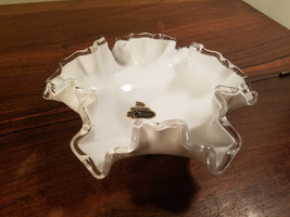 Vintage Fenton Milk Glass Silver Crest Ruffle Compote Dish Bowl - $19.75