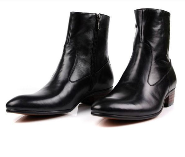 NEW Handmade Men black ankle leather boot, Mens side zipper boot, Mens leather b