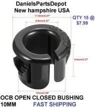 x15 OCB- 10mm Blk Nylon Snap Bushing Grommet Open Closed Cable Wire Heyco Style - £6.38 GBP