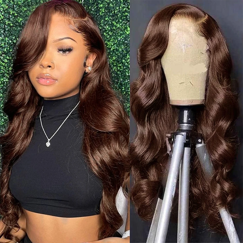Brown 13x4 Lace Frontal Human Hair Wigs For Women Body Wave 250 Density HD - £58.99 GBP+