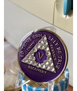 5 Year AA Medallion Purple Clear Diamond Like Crystal Sobriety Chip - £19.17 GBP