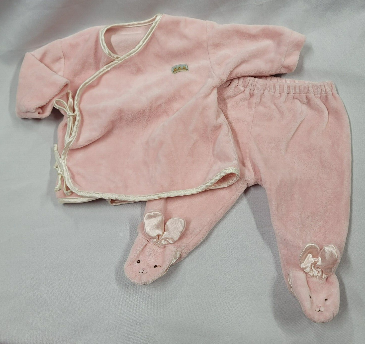 Primary image for Bunnies By the Bay Soft Pink Velour Satin Easter Bunny 2 Pc Outfit Set Girl 0-3