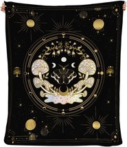 Mushroom Hippie Decor Fleece Blanket Fuzzy Soft Plush Moth Witchy Gifts Sun Moon - £34.36 GBP