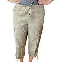 Vintage 90s Khaki Green Hawaiian Floral Cargo Cropped Pants Capris Size ... - $28.90