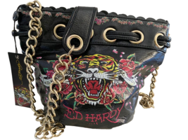 Ed Hardy Vintage Dead Stock Drawstring Bucket &quot;Lynn&quot; Bag Purse Crossbody NEW NOS - £96.24 GBP