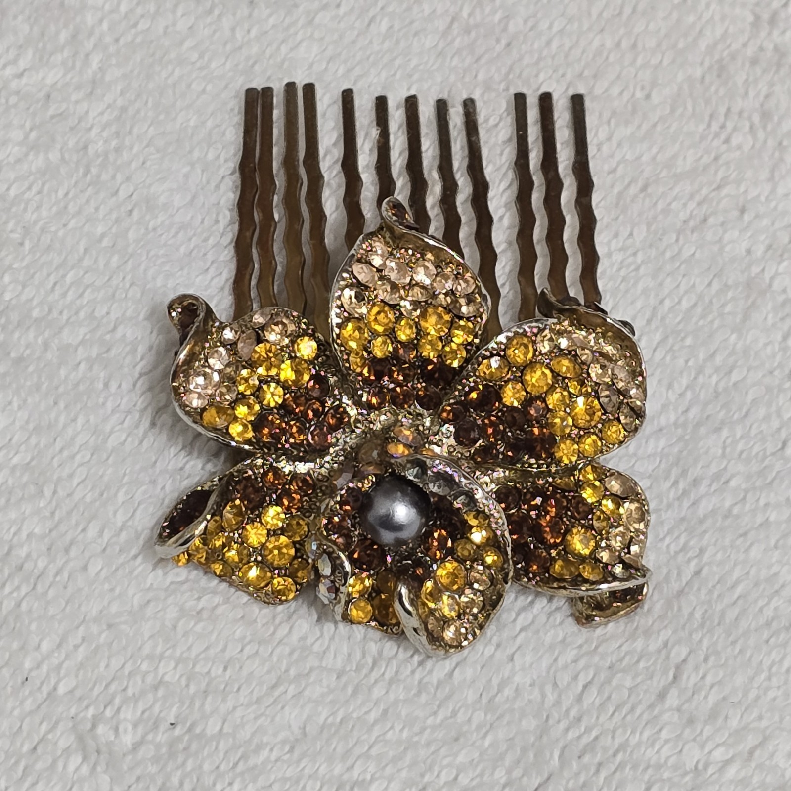 Soho Style Floyster Gold Tone Rhinestone Hair Comb 2 X 2.6" READ Item image 2