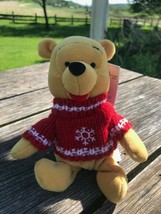 Disney Store Small Snowflake Sweater Winnie The POOH Plush Stuffed Animal  - 7.5 - £7.42 GBP