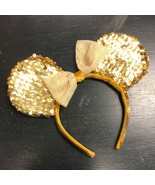Disney Minnie Mouse Ears 50th Anniversary Headband w/ Bow Gold Sequin Di... - $804.06 MXN