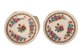 Set of 2 Vintage Demitasse Saucers Pink Blue Roses Flowers Gold Rims China EUC - £11.79 GBP