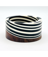 Marimekko Black White Striped Resin Wooden Bangle Bracelet - $39.60