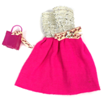 Vintage Barbie Clone Silver Metallic Hot Pink Strapless Dress &amp; Purse - £42.53 GBP