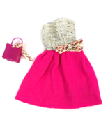 Vintage Barbie Clone Silver Metallic Hot Pink Strapless Dress &amp; Purse - £42.36 GBP