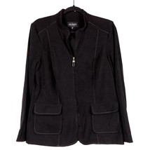 Studio I Womens Jacket 16 Black Zipper Velour Stitching Pockets Mandarin Collar - £18.61 GBP