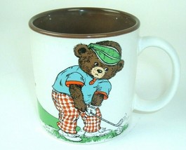 Golfing Mug Bears Man Cave Dad gift Potpourri Press Coffee Vtg made Japan - £13.43 GBP