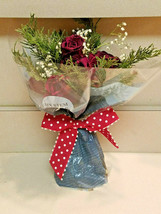 Twelve Real Air Dried Roses Flowers Red Rustic Bouquet w/ Greenery NEW) - £11.90 GBP