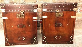 Pair of Finest English Leather Antique Inspired Side Table Trunks trunk ... - $536.75