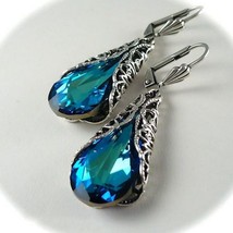 Vintage Big Blue Water Drop Zircon Earring Fashion Hollow Long Earrings For Wome - £7.15 GBP