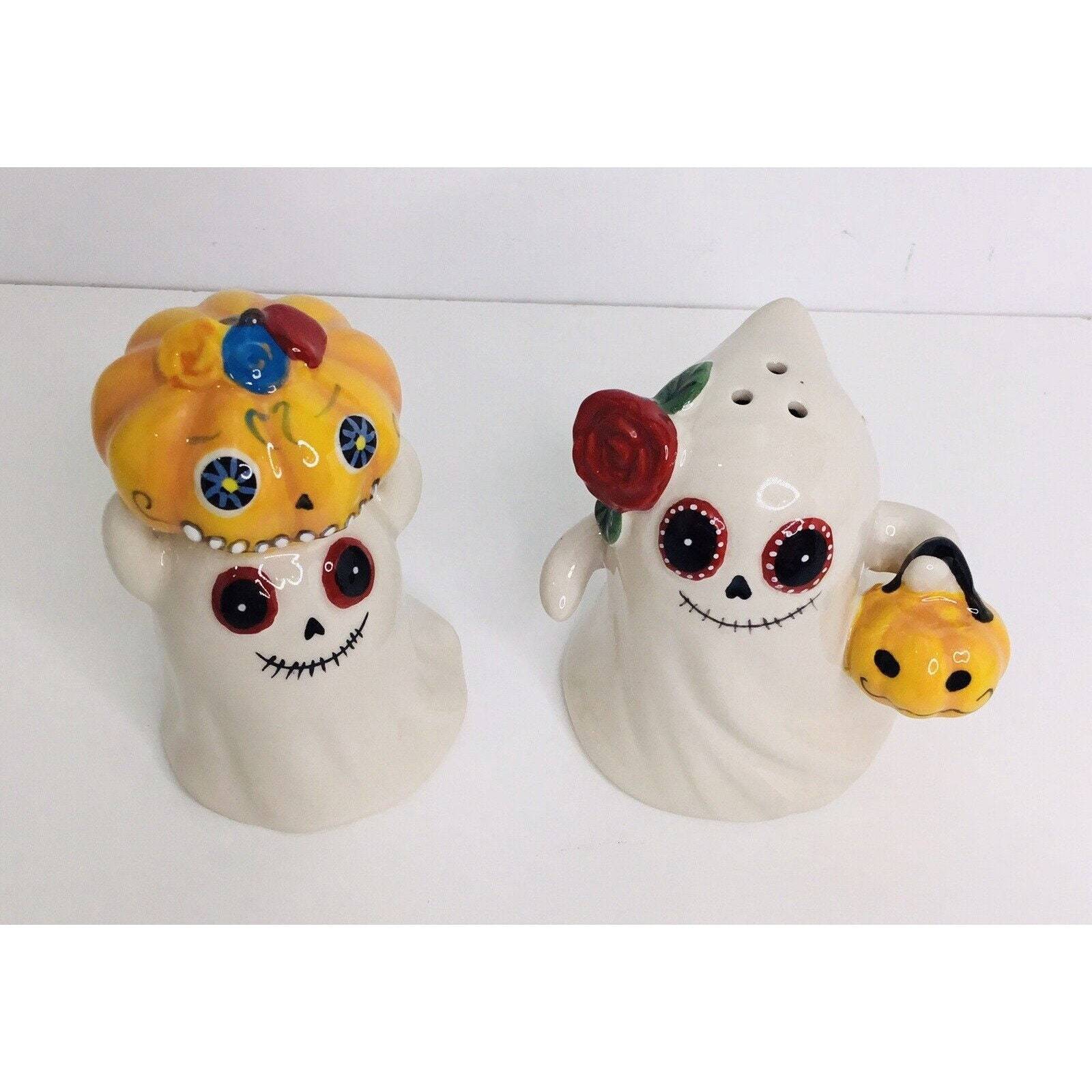 Salt & Pepper Shaker’s Blue Sky Clayworks Ghosts Happy Boo! Day of the Dead New Item image 2