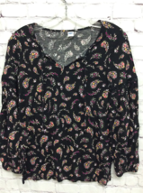 Old Navy Womens Blouse Black Yellow Paisley Floral Long Sleeve V Neck Top S - £12.07 GBP