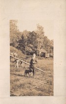 Young Boy With Pit Type Dog On FARM~1910s Real Photo Postcard - £9.42 GBP