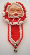  Vintage Hand Crochet Santa Clause Wall Hanger Ornament with Bells - £11.95 GBP