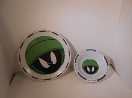 VINTAGE MARVIN THE MARTIAN PLASTIC PLATE AND BOWL 1996 WARNER BROS LOONE... - $11.30