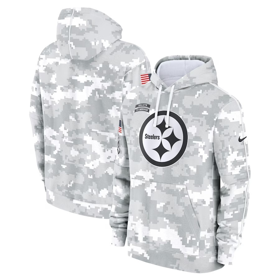Mens White Camo Steelers 2024 Salute to Service Pullover Hoodie - Pittsburgh