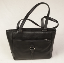 Giani Bernini Black Leather Multi Compartment Purse Tote Handbag Silver Tone - £43.19 GBP