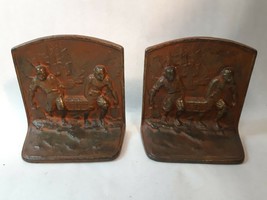 Vintage Cast Iron Book Ends Pirates Painted Primitive Rustic Man Cave - £30.74 GBP