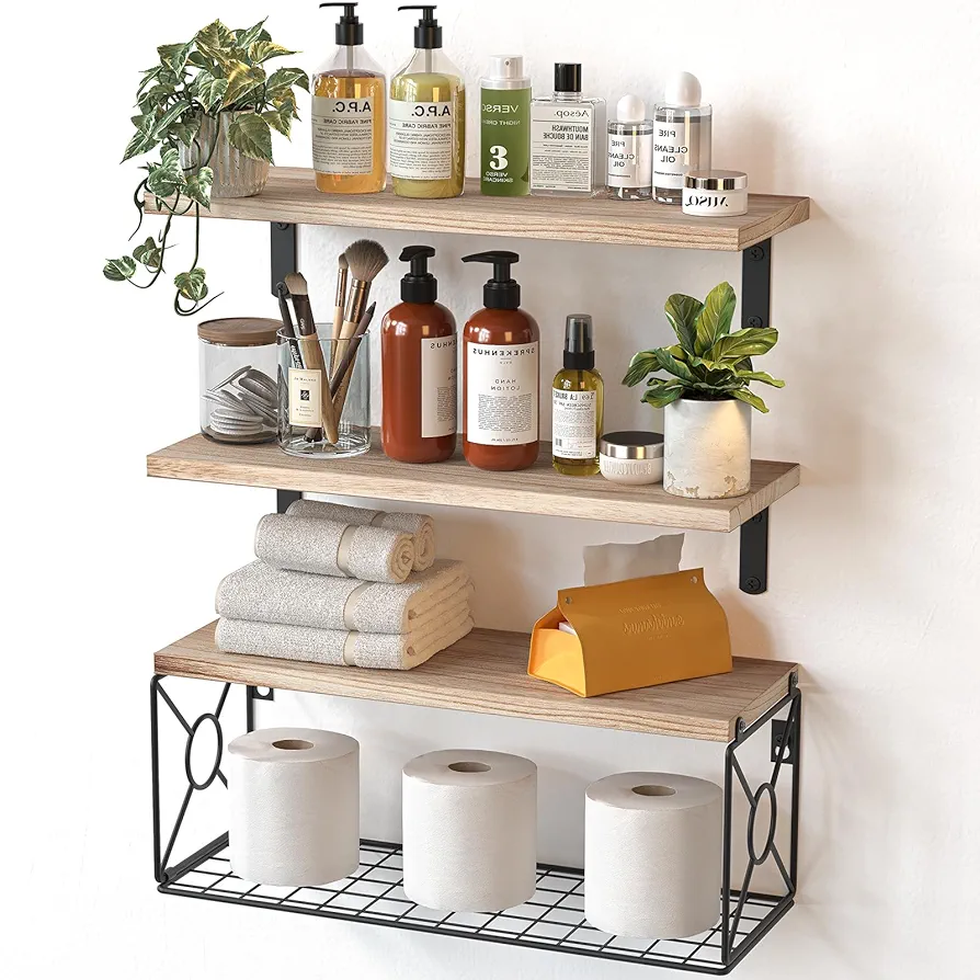 Bathroom Shelves Over Toilet with Storage Basket, Floating Shelves Wall Shelves  - $36.00