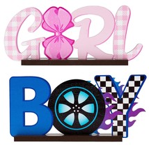 2Pcs Burnouts Or Bow Gender Reveal WoodenTableCenterpieces Boy Or Girl Letter Si - £22.19 GBP