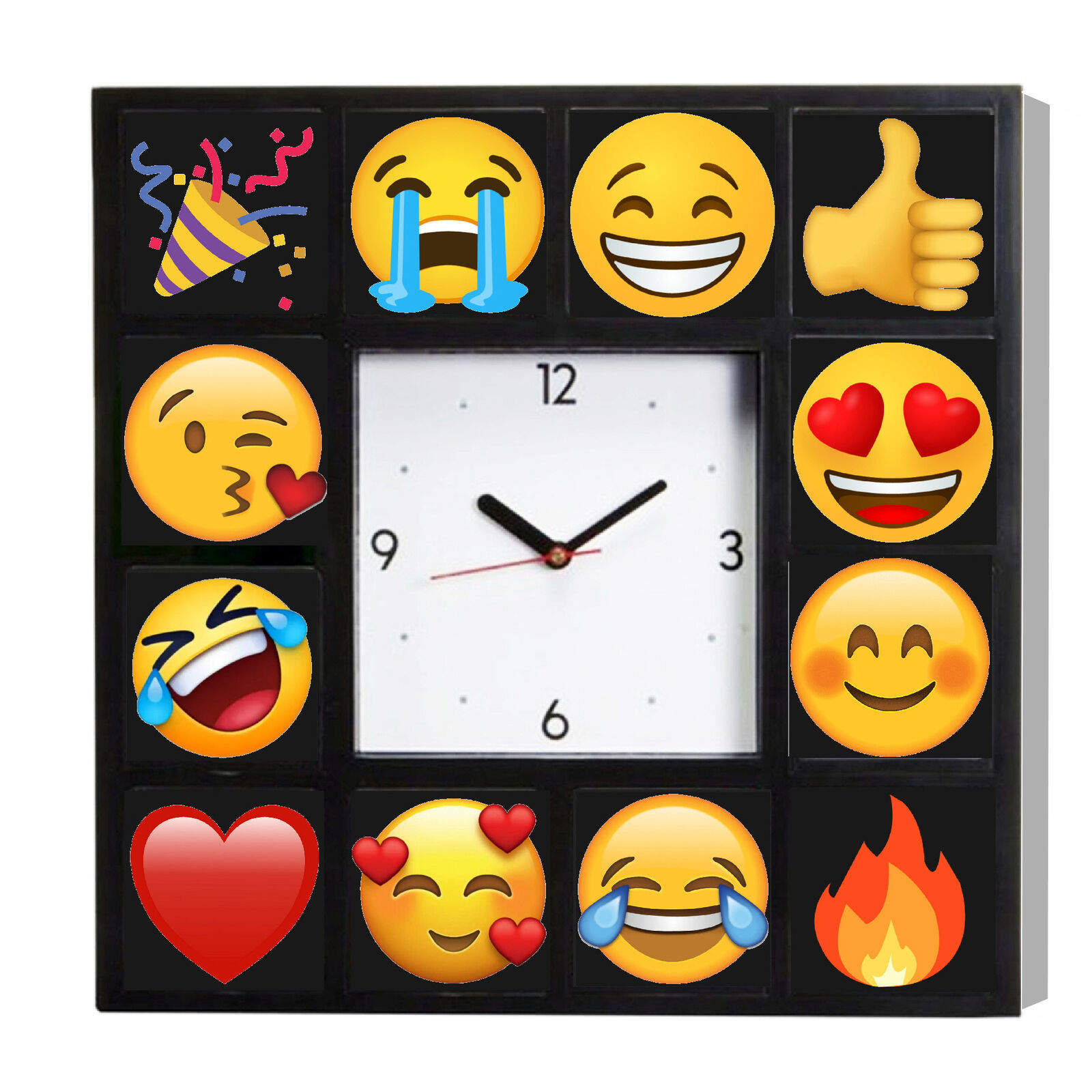 Big Emoji emoticon Clock 12 faces crying ROLF Heart Thumbs Up Laughing Fire - $31.67